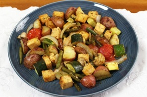 Tofu and vegetables on a plate