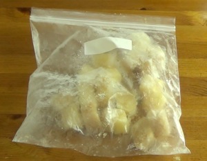 aquafaba cubes in a freezer bag