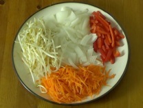 vegetables used in this dish, ready to be added to frying pan