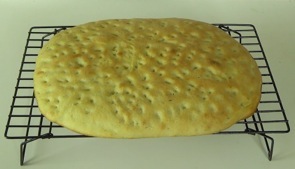 focaccia on a cooling rack