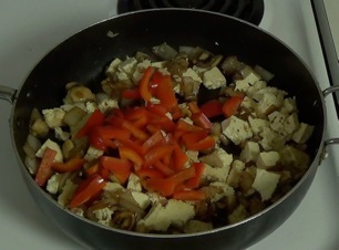 adding red pepper slices