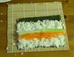 Cucumber and carrot on the rice