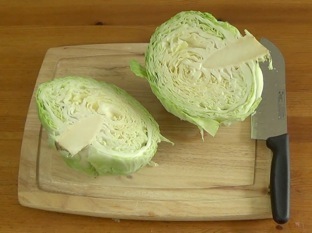 cabbage head, cut in half