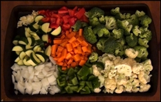 all of the vegetables on a tray