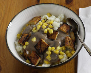 Grilled Tempeh Bowl with Vegan Mushroom Gravy